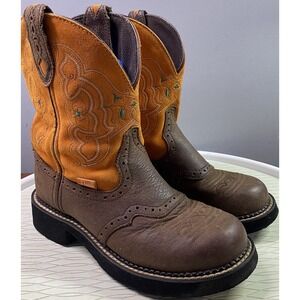 Justin Gypsy Womens Orange&Brown‎ Leather Pull On Cowboy cowgirl Boots Sz 6.5 B